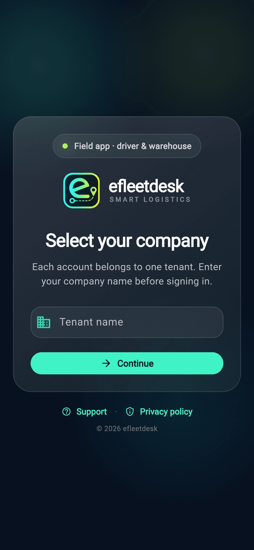 Driver app company selection screen