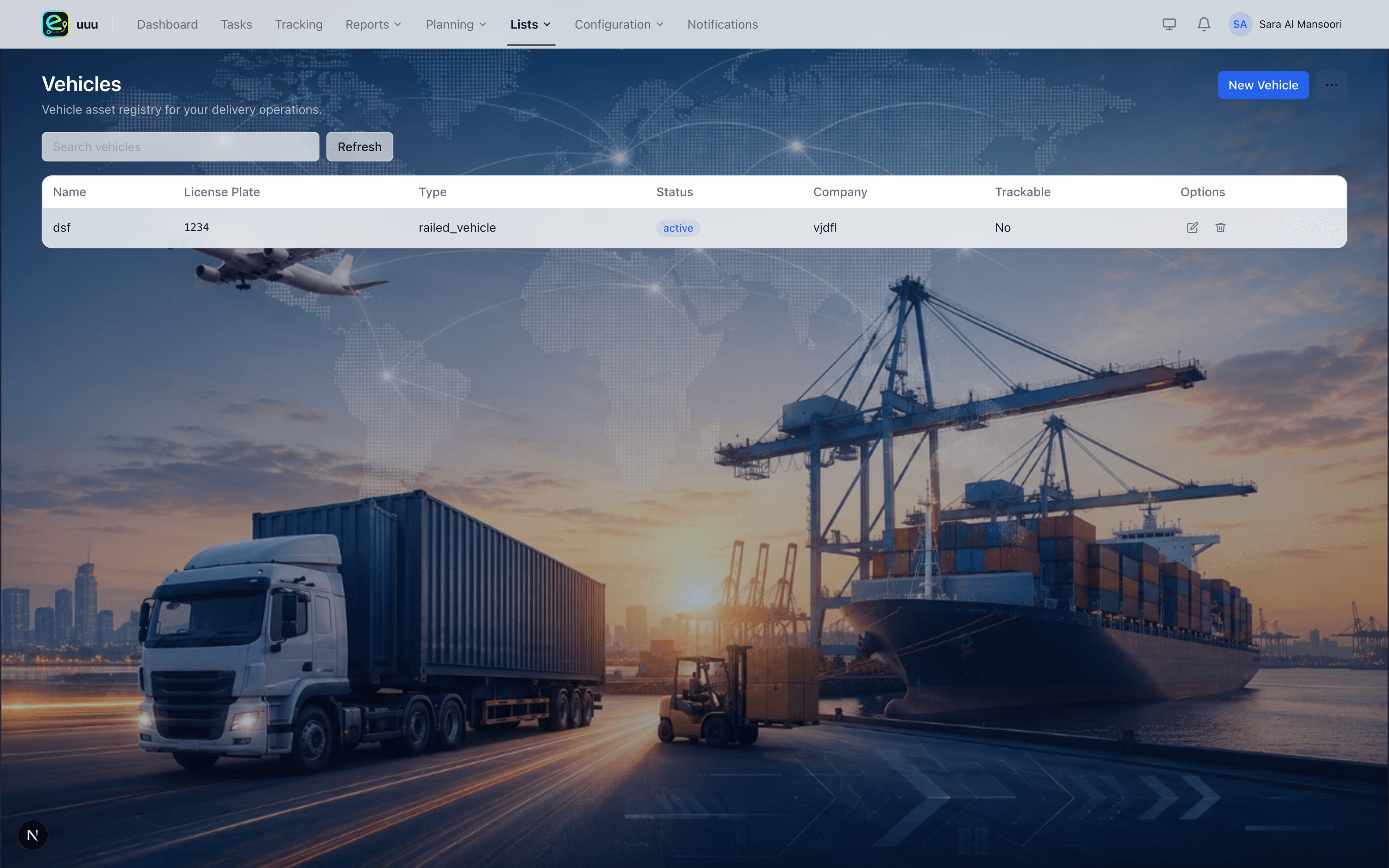 Vehicles list in the portal